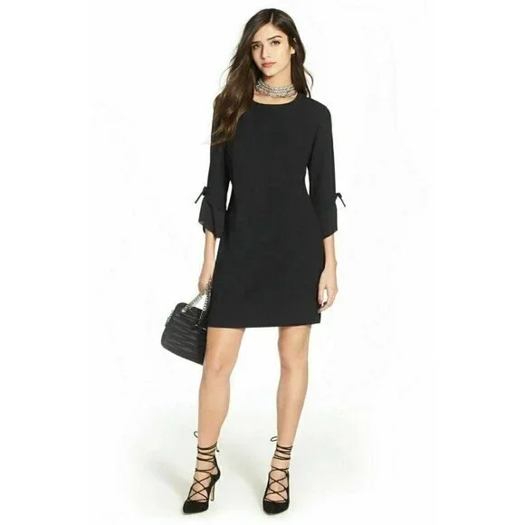 Chelsea28 Womens Black Ruffle Sleeve Bateau neck Shift Dress Size XS - Picture 9 of 16